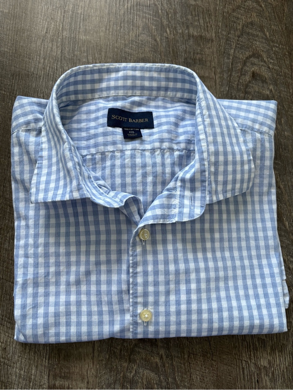 Scott Barber XXL Blue White Plaid 100% Cotton Long Sleeve Shirt Button Up
